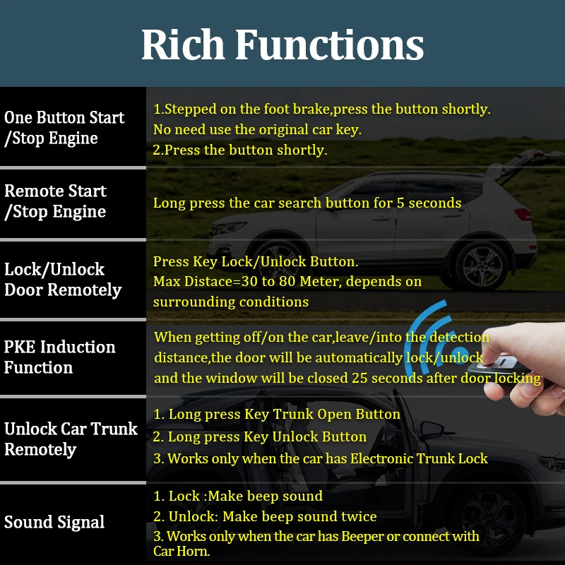 Hippcron Car Alarm Remote Control PKE Car Keyless Entry Engine Start Alarm System pulsante Remote Starter Stop Auto