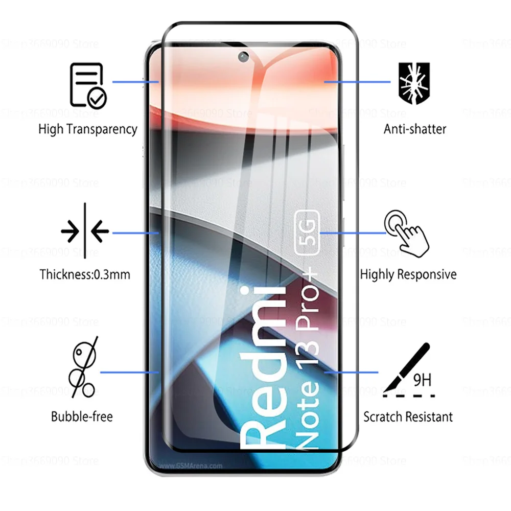 2to1 For Xiaomi Redmi Note 13 Pro Plus 5G Camera Lens Curved Tempered Glass For Xiaomi Redmi Note 13 Pro+ Screen Protector Films
