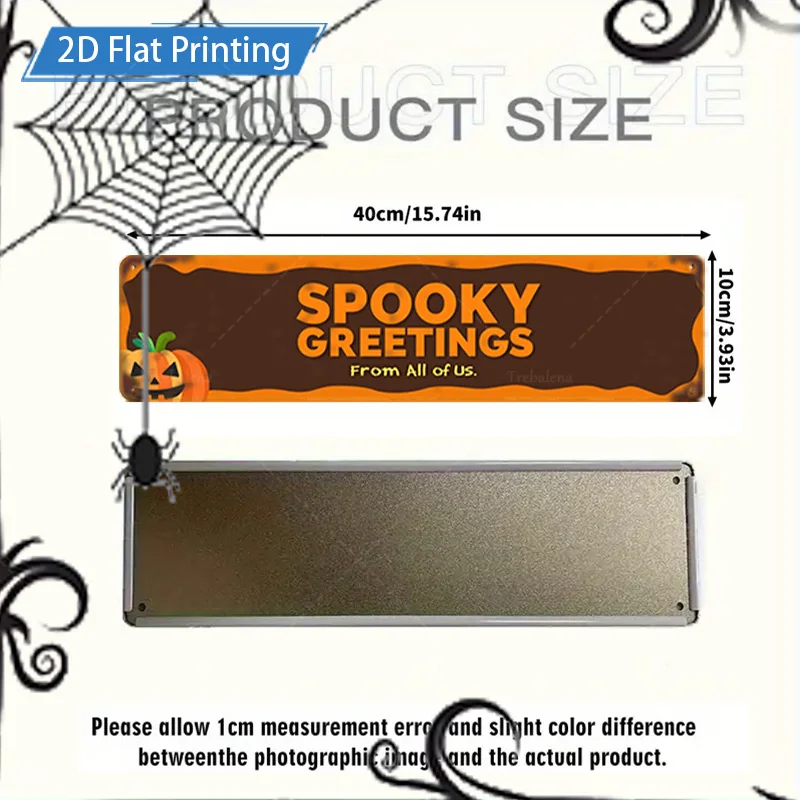 1pc metalen bord, 4x16inch Halloween Spooky Greetings Banner met pompoen en vleermuisdecoraties voor hek