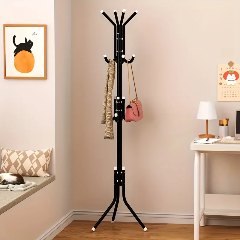 

1pc Heavy-Duty Metal Coat Rack with 9-Tier Vertical Storage - Freestanding Space-Saving Clothing Organizer with Sturdy Iron Frame & Copper Finish, 27"+ Height, Easy Assembly for Entryway, Living Room, Bedroom, Dorm - Portable Garment Rack for Shirts
