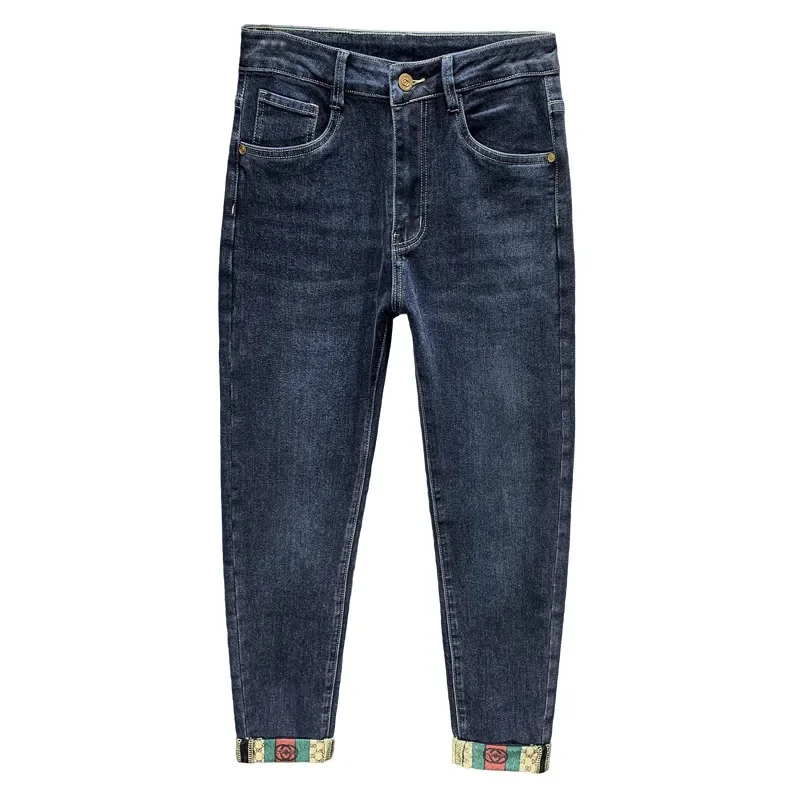 Celana Jeans Musim Semi dan Gugur, Celana Jeans Pria Bordir Elastis Slim Fit, Celana Jeans Dewasa Pria Elegan Nyaman Longgar Kelas Atas
