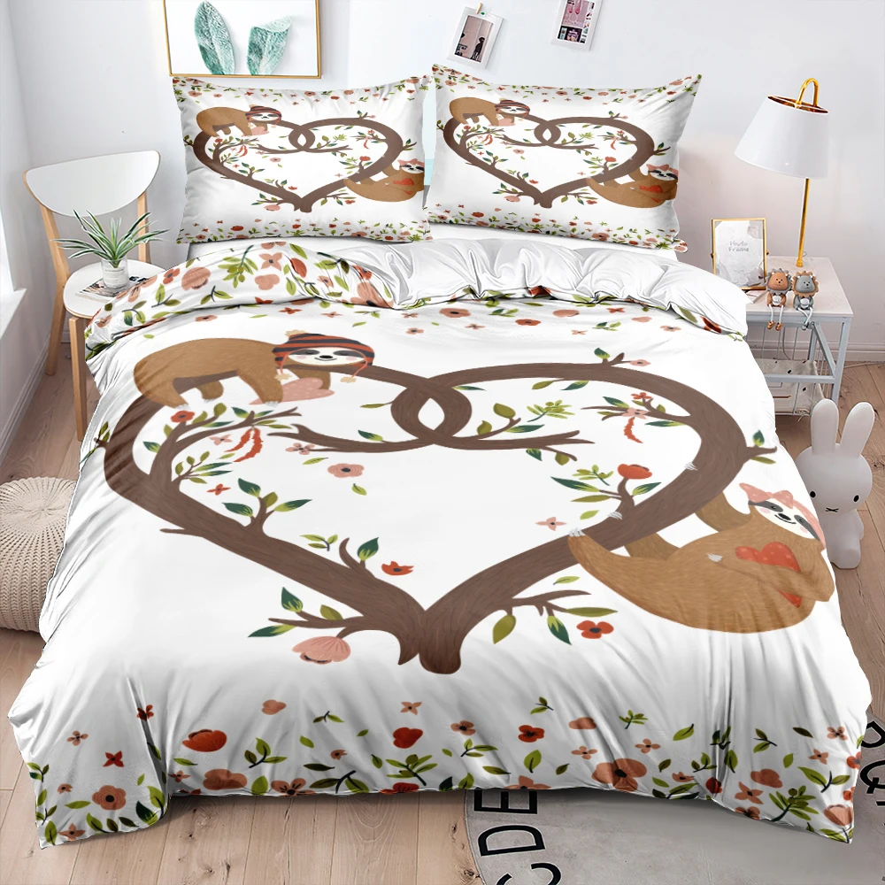 3D Digital Cartoon Sloth Bedding Set Intense Color Duvet Cover Set Twin Full Queen King Size 210x210cm Bed Linen for Children