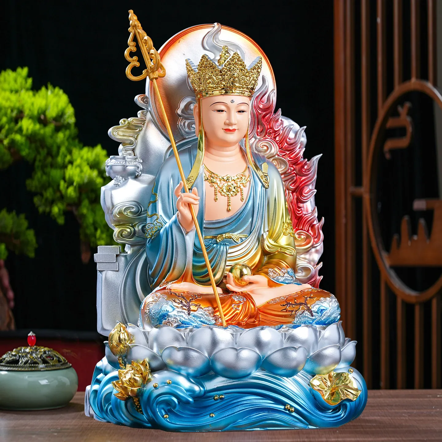DSAKṣitigarbha Bodhisattva statue, Jiuhua Mountain a Bodhisattva home temple, , living room, household resin offering ornament