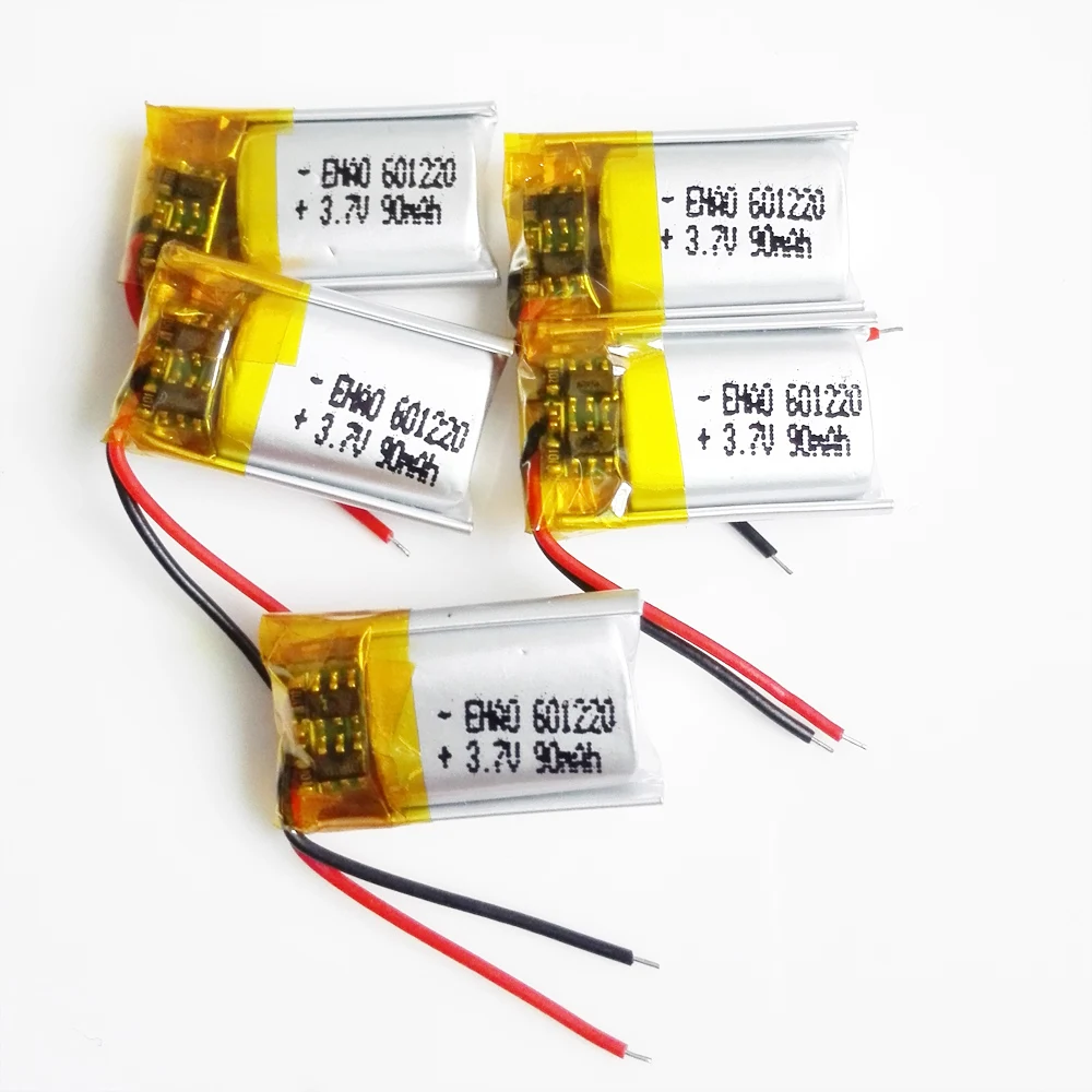 5 PCS 3.7V 90mAh Lithium Polymer LiPo Rechargeable Battery 601220 For Mp3 Bluetooth Headphone Headset Recorder Led light Pen