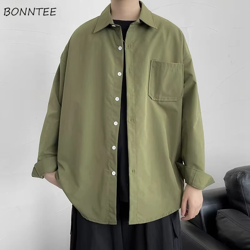 

Рубашки с длинным рукавом для мужчин, одежда, осенняя корейская модная мешковатая рубашка Y2k, универсальная повседневная уличная одежда, простая минималистичная шикарная новинка