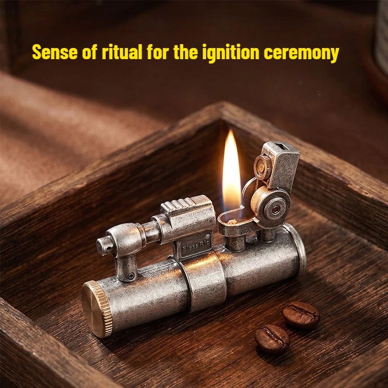 New Vintage Brass Kerosine Lighter, One-Click Press Auto Ignition Oil Drip Lighter, Premium Collectible Gift for Men