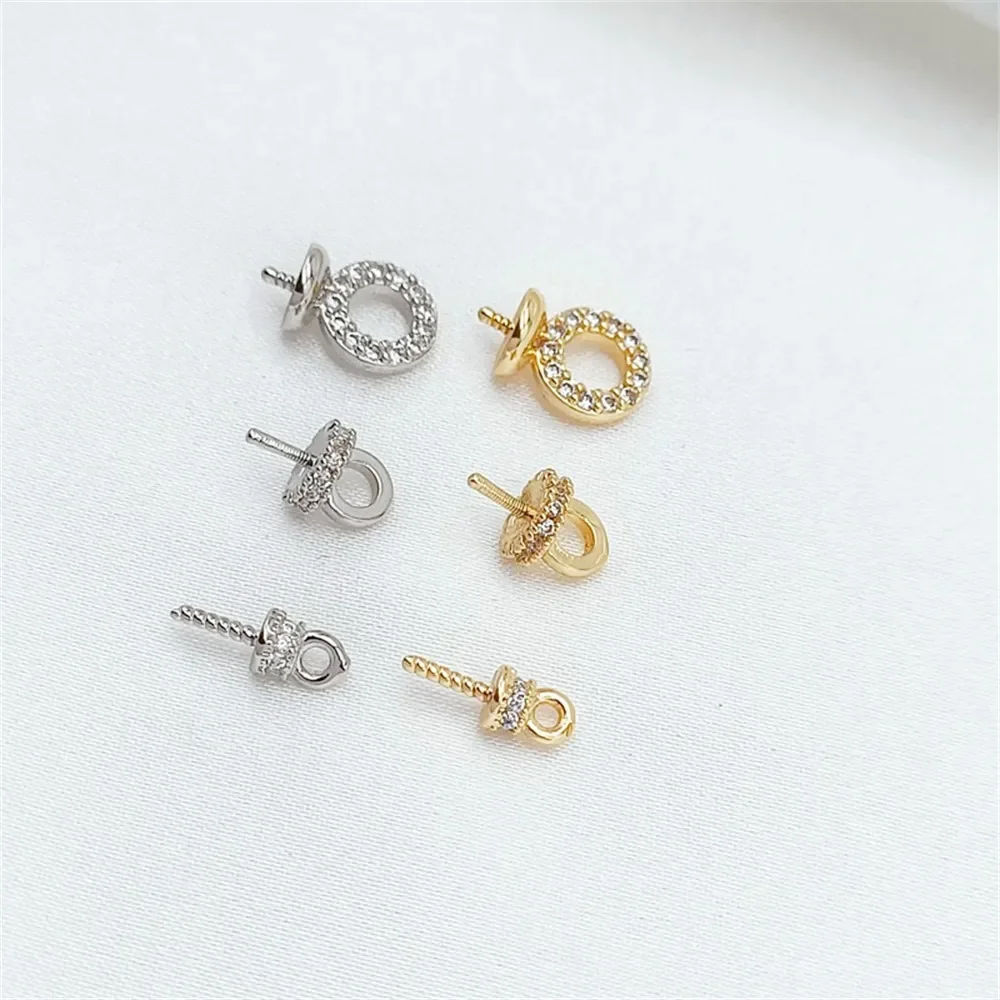 

14K Gold-plated White Gold Circular Ring with Zirconium Cap and Sheep Eye Eye Pendant Diy Handmade Pearl Adhesive Accessory