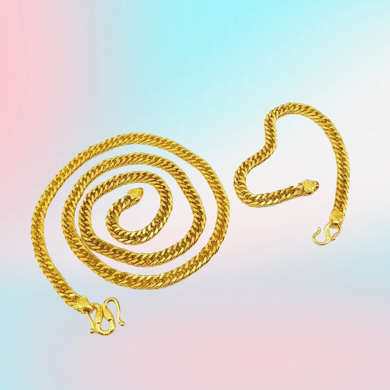 

NEW 9999 real gold 24K yellow gold Boss Chain Necklace Bracelet suit