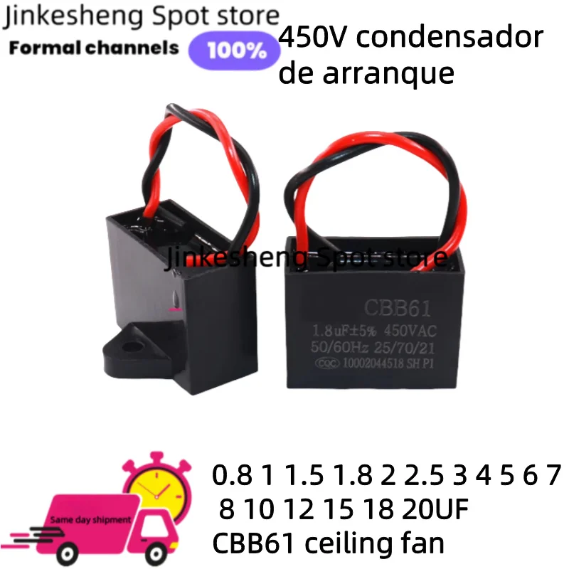 1PCS CBB61 450V condensador de arranque 0.8 1 1.5 1.8 2 2.5 3 4 5 6 7 8 10 12 15 18 20UF condensador de funcionamiento para motor de ventilador de techo