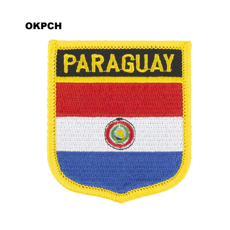 

Paraguay Flag Shield Shape Iron on Embroidery Patches Saw on Transfer Patches Sewing Applications for Clothes Back Pack Cap