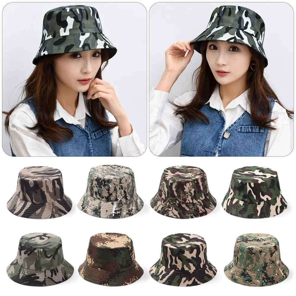 Camouflage Bucket Hat Anti-UV Women Men Beach Sun Hat Wide Brim Visors Foldable Portable Summer Fisherman Cap