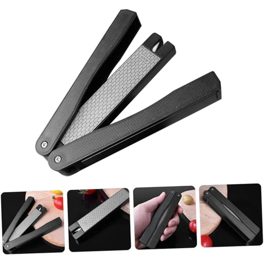 ​Portable Diamond Knife Sharpener 400/600 Grit Double Sided Foldable Stone for Kitchen Outdoor Camping Non-Slip Handle
