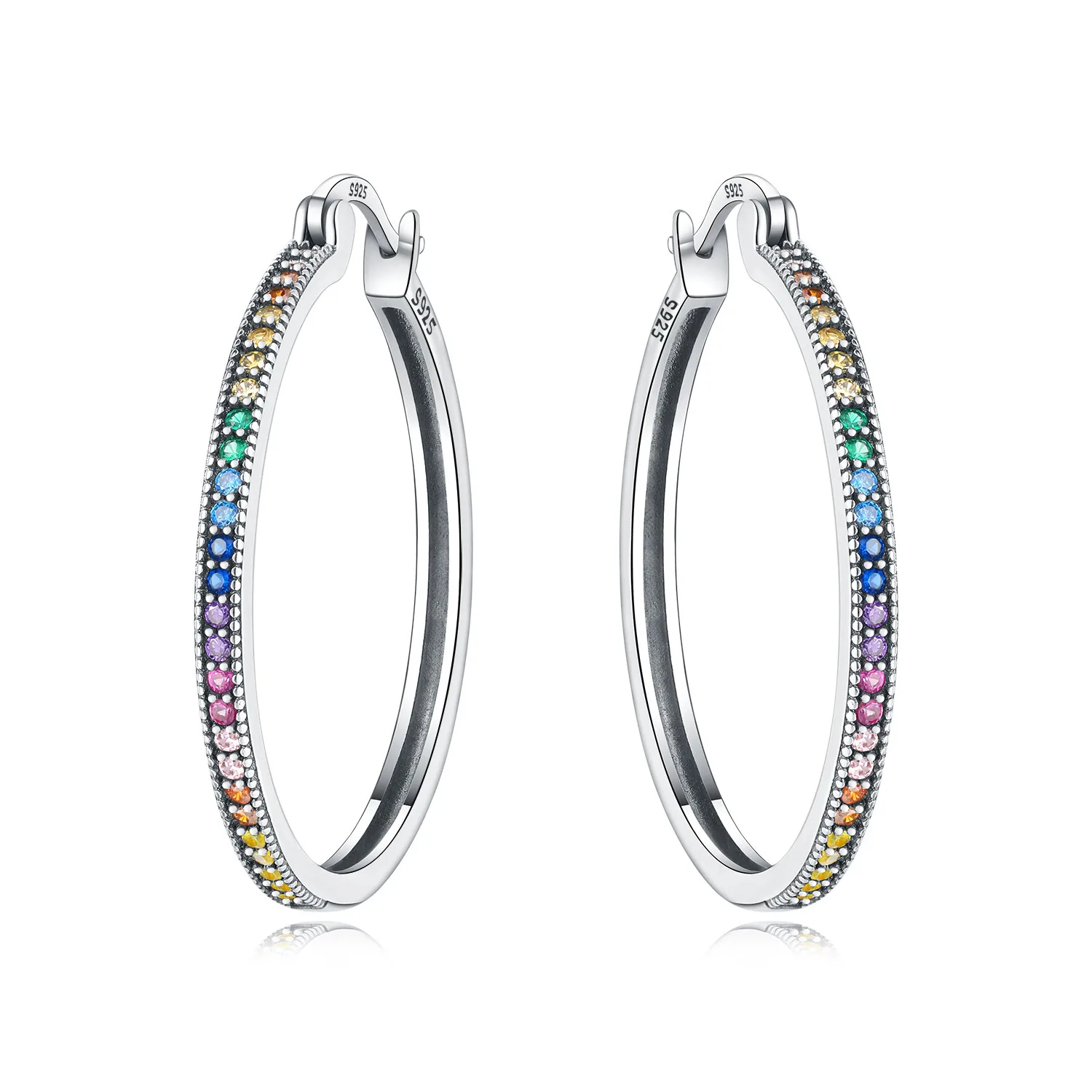 CYCUFF S925 Sterling Silver Rainbow Gradient Zircon Earrings Hoop Earrings Women Jewelry Original Trendy Anniversary Gifts