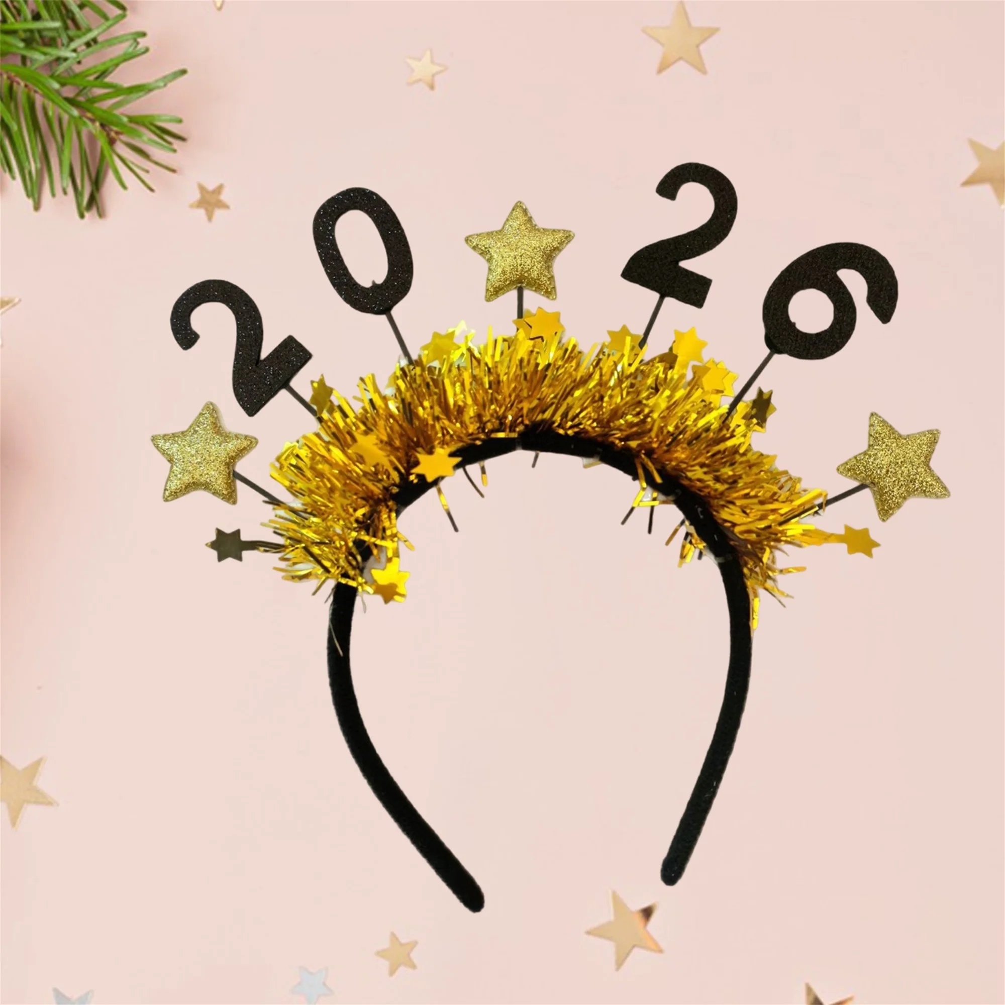 Bandeau scintillant pour le Nouvel An 2026 avec motif d'étoiles scintillantes - Accessoire pour cheveux festif pour la célébration du Nouvel An