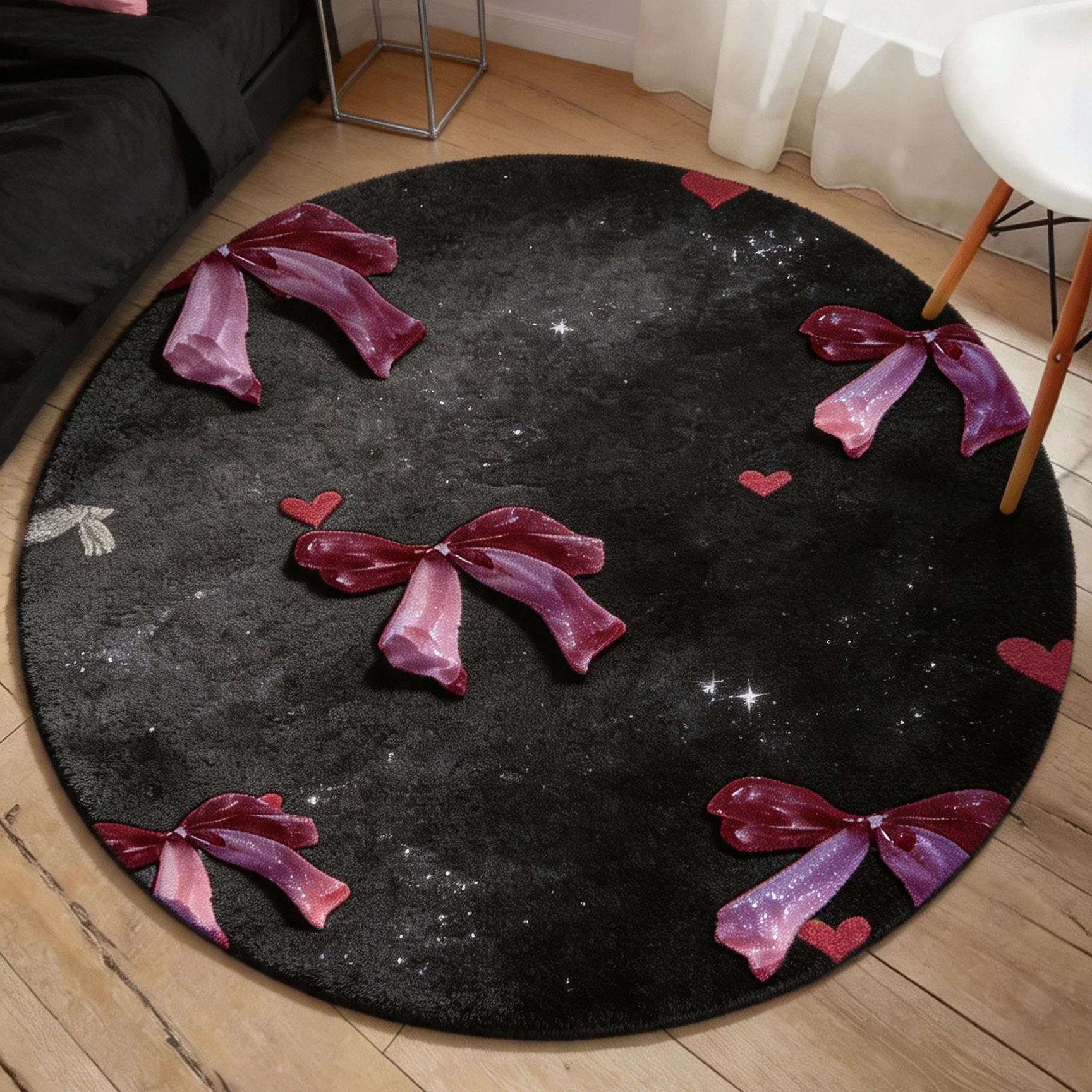 Rainbow Bow Rug Cream White Round Felt NonSlip Carpet For Bedroom Bedside Living Room Gradient Ribbon Sweet Floor Mat
