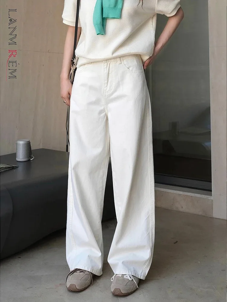 [LANMREM] Straight Office Lady Jeans For Women High Waist Straight Wide Leg Trousers Fashion Denim Pants 2025 Spring New 26D9838