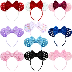 Disney z białymi perłami uszy myszki miki opaski na głowę dla kobiet w kolorach miękka bawełniana kokarda akcesoria do włosów Girl Minnie Hairband Kids Gift