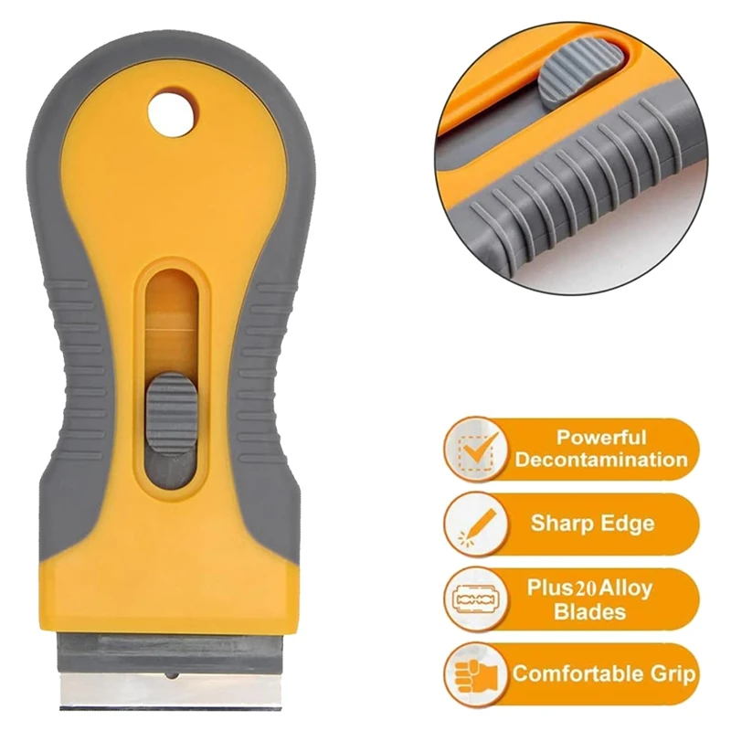 1Set Ceramic Hob Scraper For Glass Hobs Non Scratch 20 Easy Scraper Blades Plastic Super Oven Scraper Tool Orange&Gray