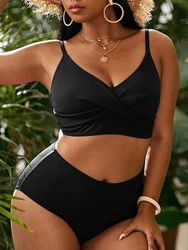 2026 Plus Large Size Bikini Set High Waist Swimwear Women Solid Swimsuit Female Beachwear Bathers Swimming Bathing Swim Suit
