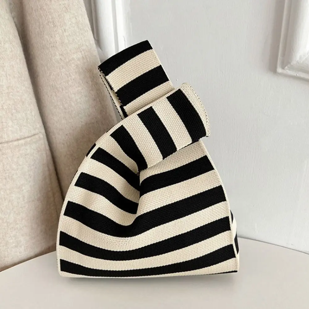 

Women Girls Knot Wave Point Knit Handbag Tote Bag Shopping Bags Wrist Bag