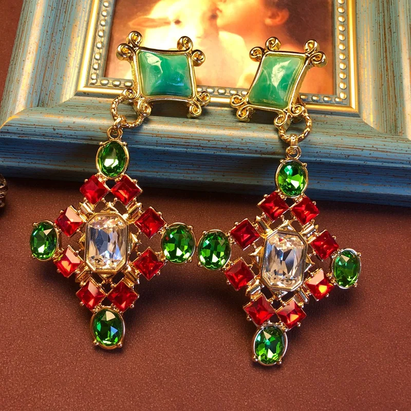 earrings colorful gemstones versatile stud earrings fashionable shoulder-length ear clips  earrings accessories