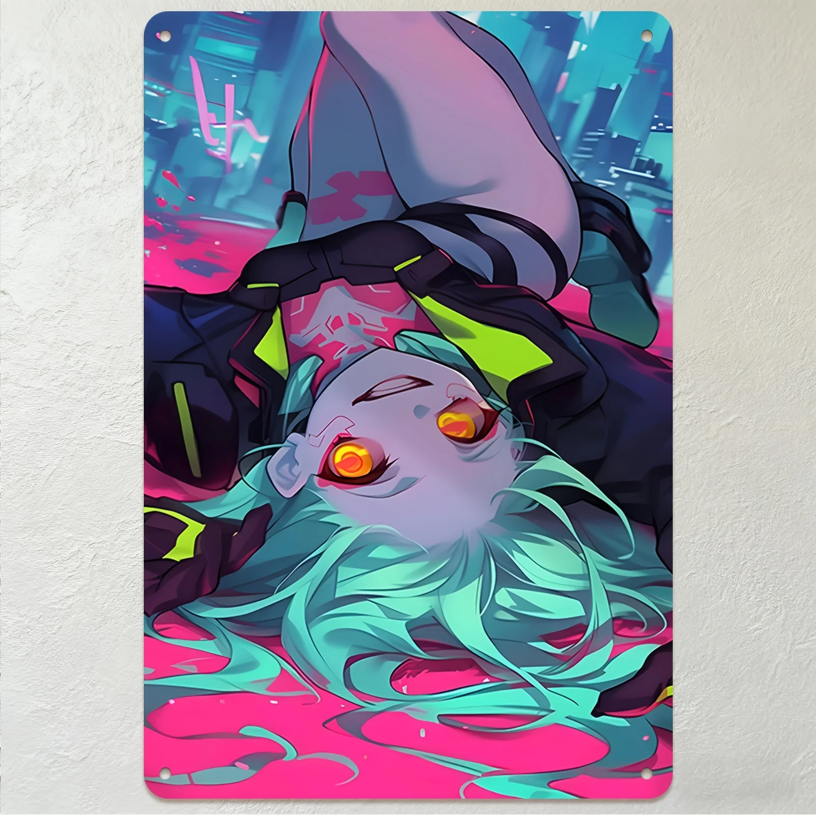 CIFBUY Cyberpunk Edgerunners Rebecca Character Metal Tin Sign, Anime Girl Aluminum Wall Plate for Home Bar Wall Decor