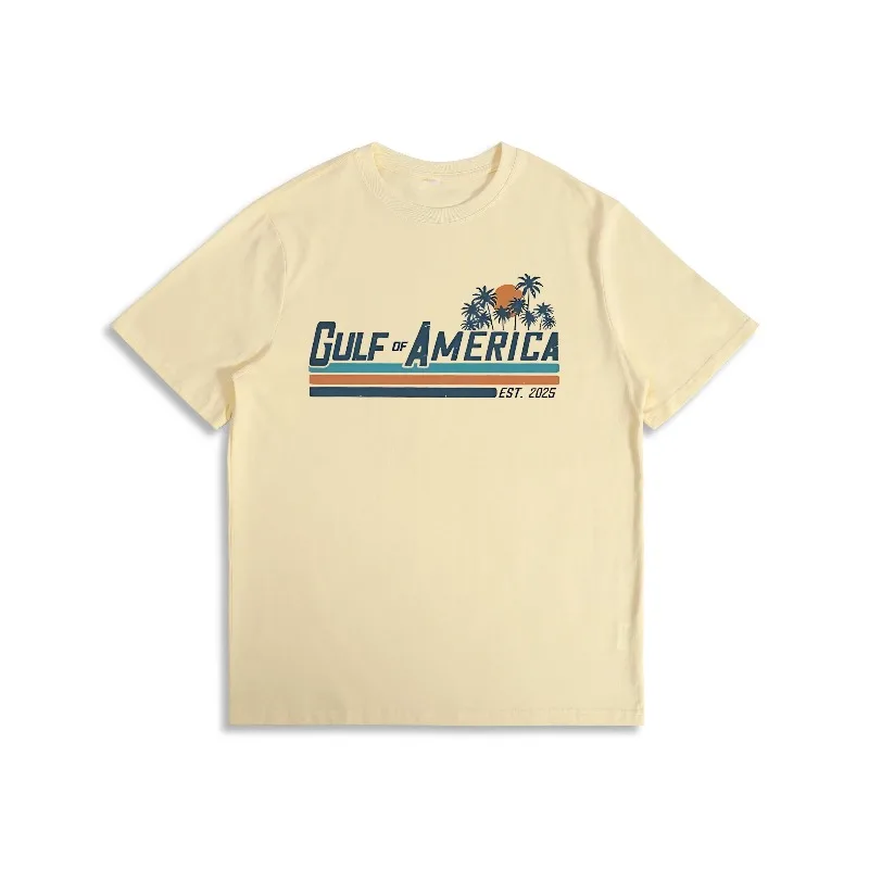 

Men’s Retro Graphic T-Shirt Gulf of America Palm Tree Sunset Print Vintage Summer Beach Style Tee Casual Travel Streetwear Top