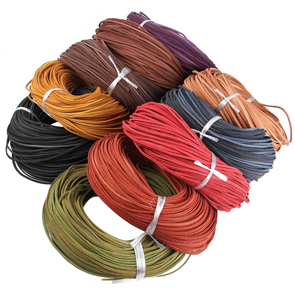 2 Meter Echtes Rindslederband Wildleder 3x2mm Flachdraht DIY Armband Halskette Hängeseil Dekorative Schnur Zubehör – Detail 2