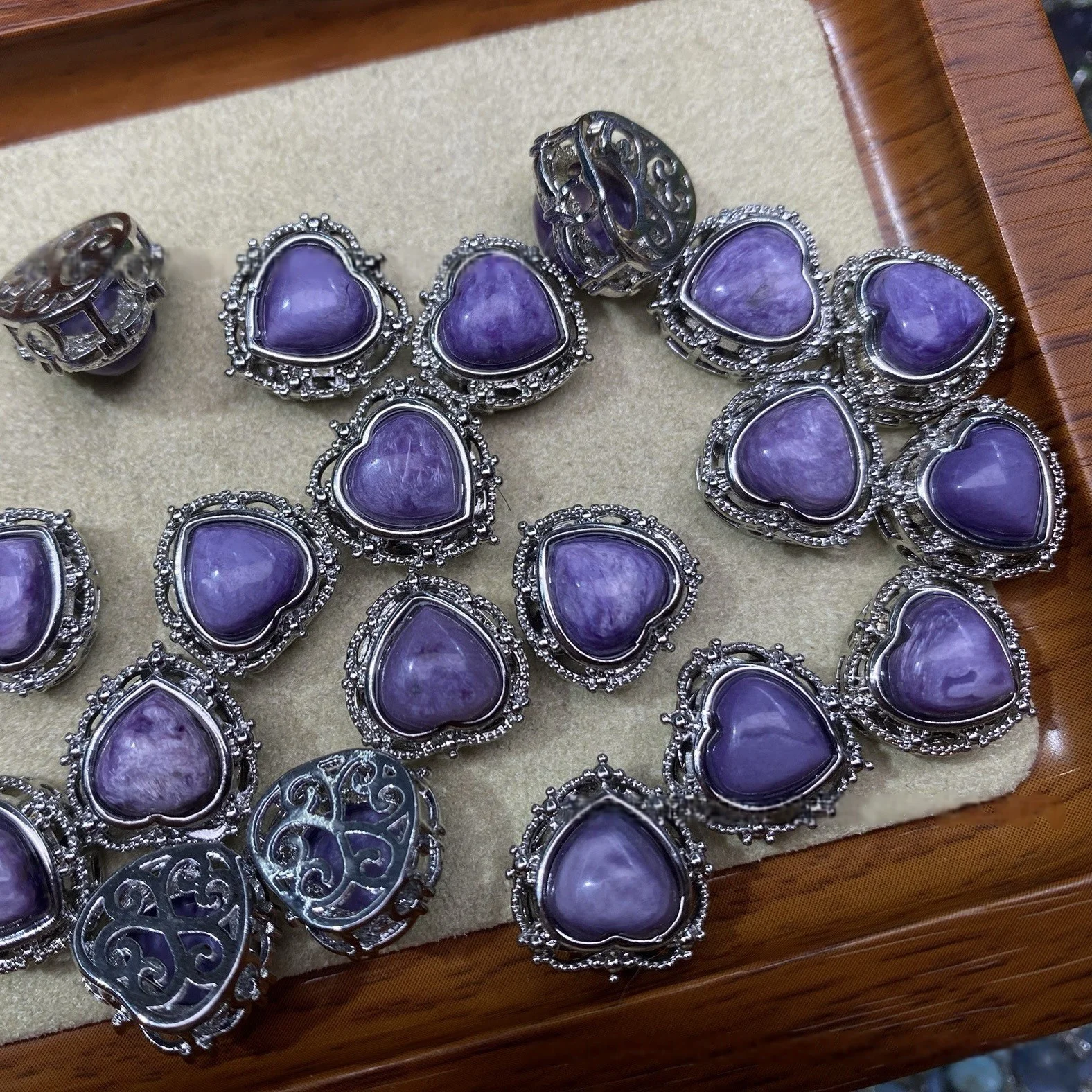 

3pcs Copper Silver-plated Hollow Inlaid Natural Amethyst Love Beads Diy Pearl Necklace Bracelet Jewelry Accessories Wholesale