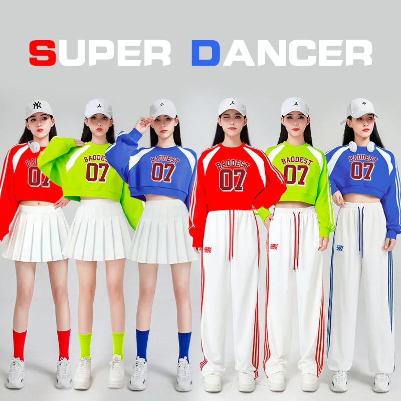 

Осенняя женская футболка ярких цветов, одежда для выступлений для взрослых, студентов, танцев, костюм для джазовых танцев, костюм для выступлений на сцене