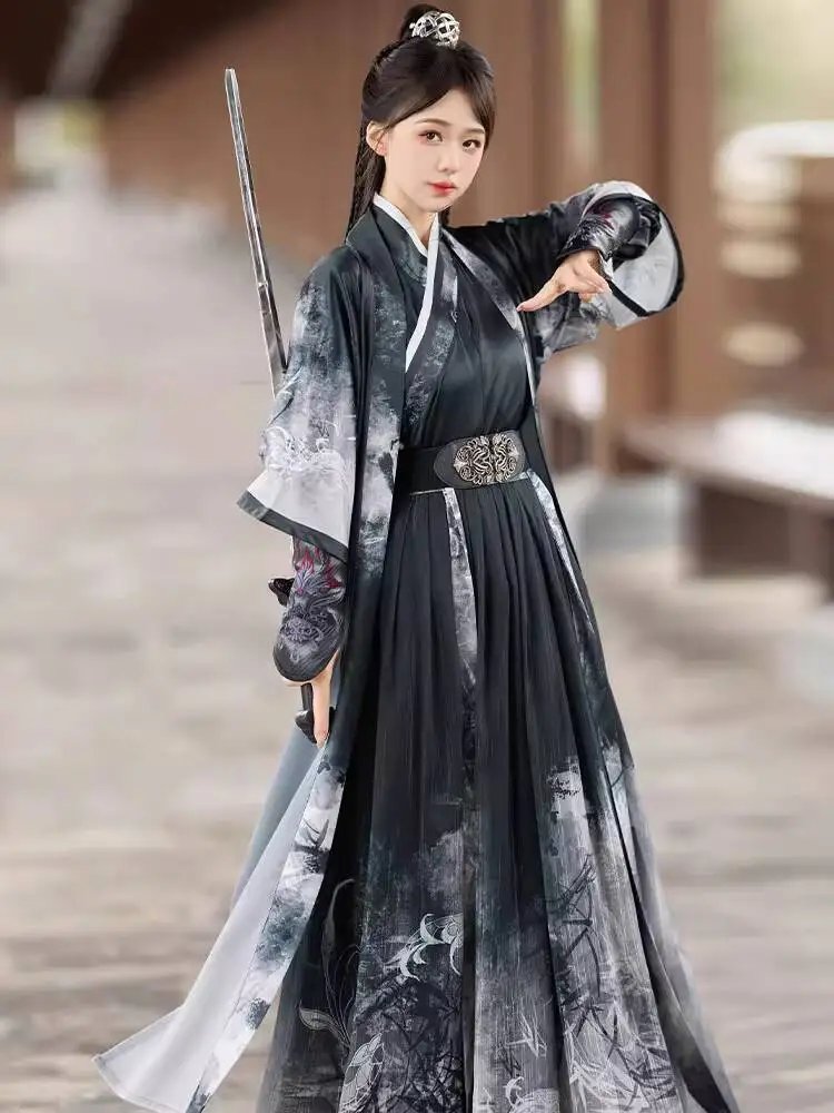 

New Hanfu Women Song Dynasty System Sleeved Over-dress Guofeng Ink Wash Han Elements Women Men Costume Drama Chivalrous Expert