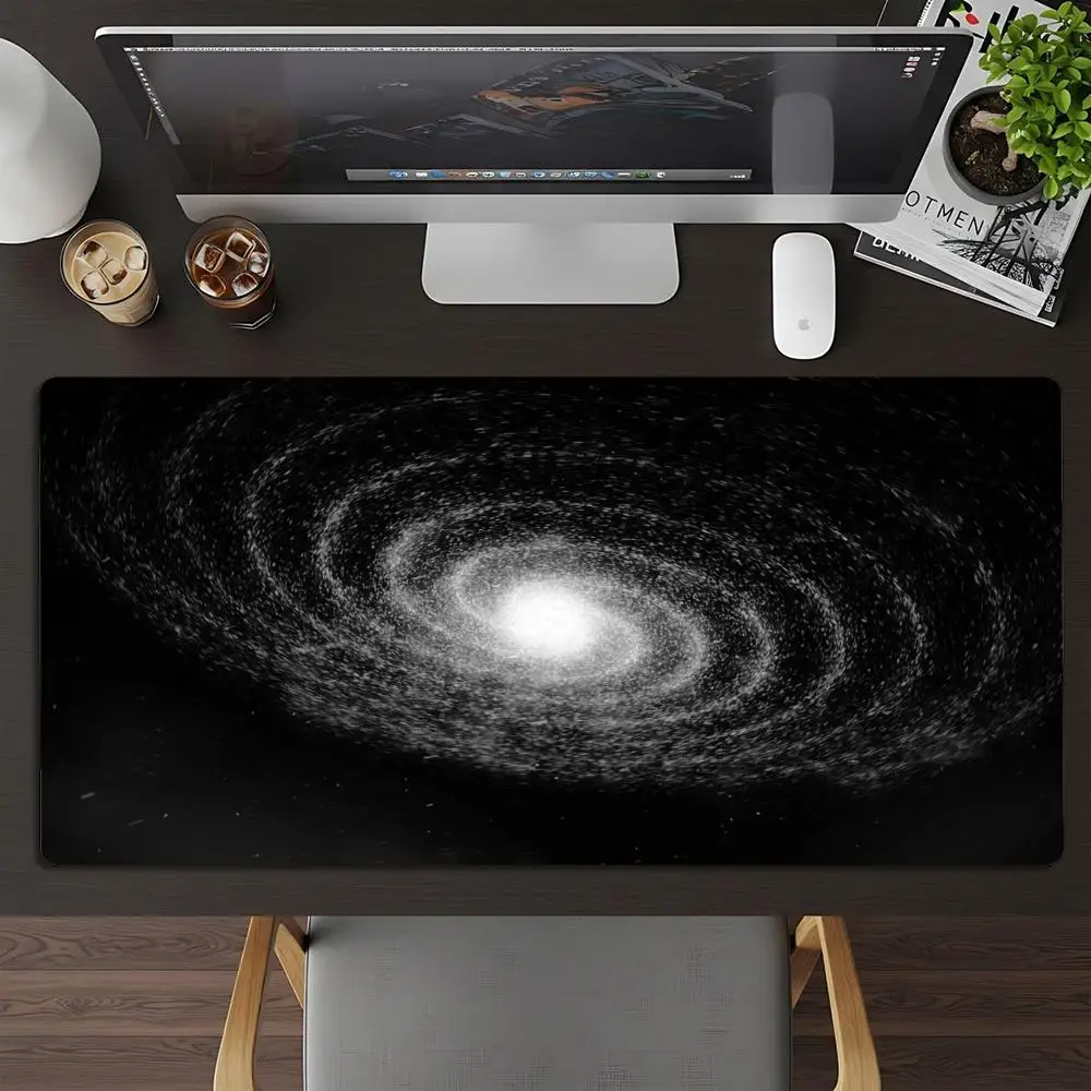 Space Mousepad XXL Monochrome Galaxy Vortex Deskpad Non‑Slip Rubber Starfield Art Pc Game Keyboard Mats Gamer Computer Desk Mats