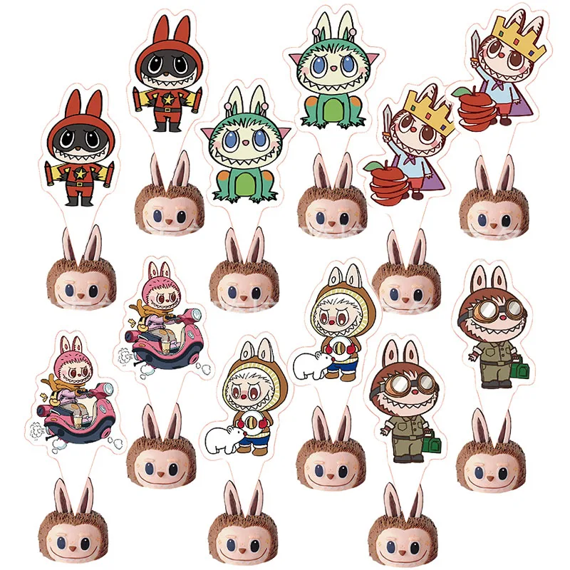 Labubu Theme Cartoon Cake Toppers Anime Cupcake Topper for Kids Birthday Party Decoration DIY Cupcake Picks Baby Shower Supply