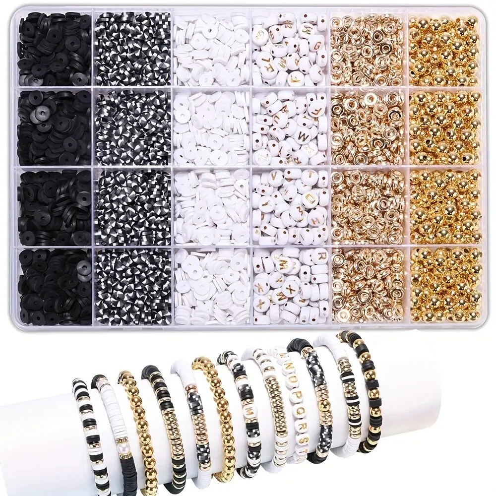 2530pcs Black/White Polymer Clay Beads CCB Spacer Beads With Charms Kits For DIY Unique Bracelet Necklace Jewelry Making