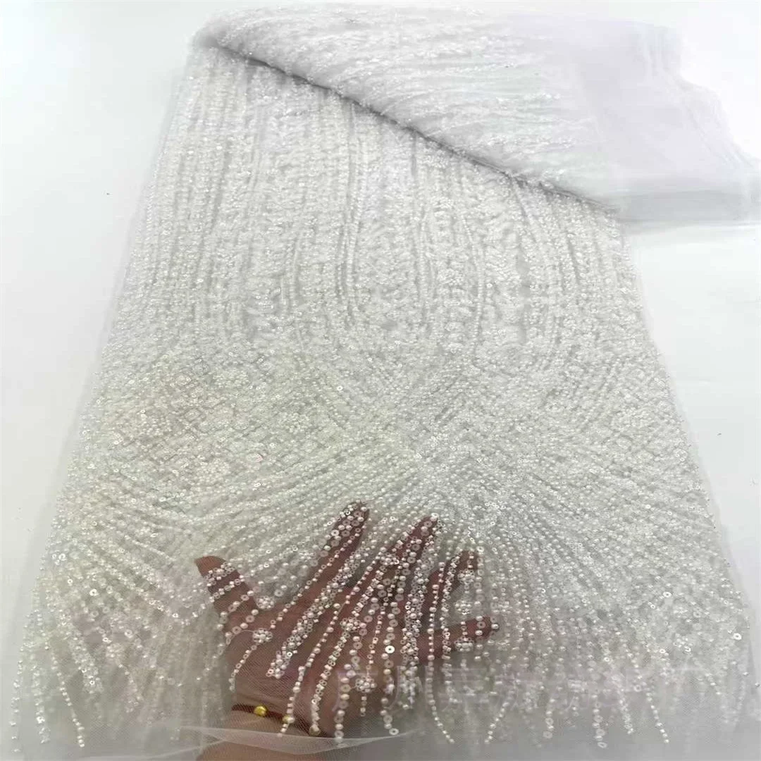 

9 Colors French Evening Party Gown Dress Sequin Tube Mesh Fabric Beaded Embroidered Beaded Striped Material Accessories