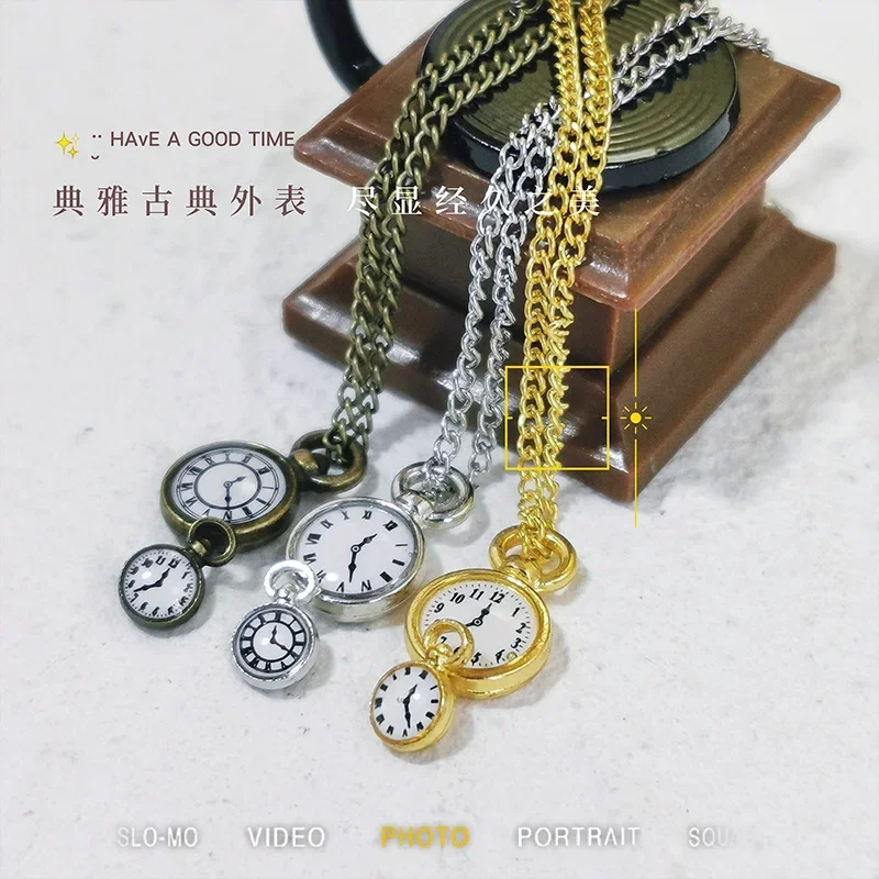 Dollhouse Mini Copper Pocket Watch Miniature Items Block Watch Ob11 Fashion Accessories  BJD Doll House Accessories Girls Toys