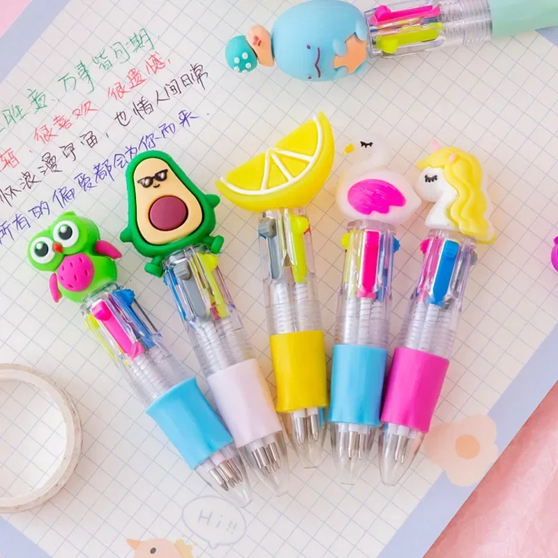 25Pcs/Lot Kawaii Mini 4 Colors Ballpoint Pen Cartoon Bear Unicorn Animal Multicolor Cute Pens Stationery School Office Supplies