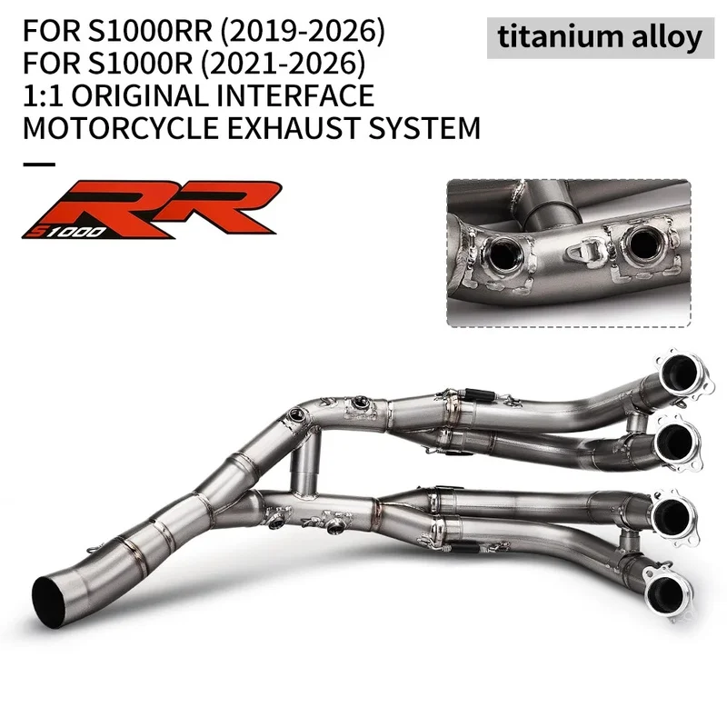 Titanium Slip on Exhaust Muffler Manifold Header Pipe Connect For BMW S1000R S1000RR 2019-2026
