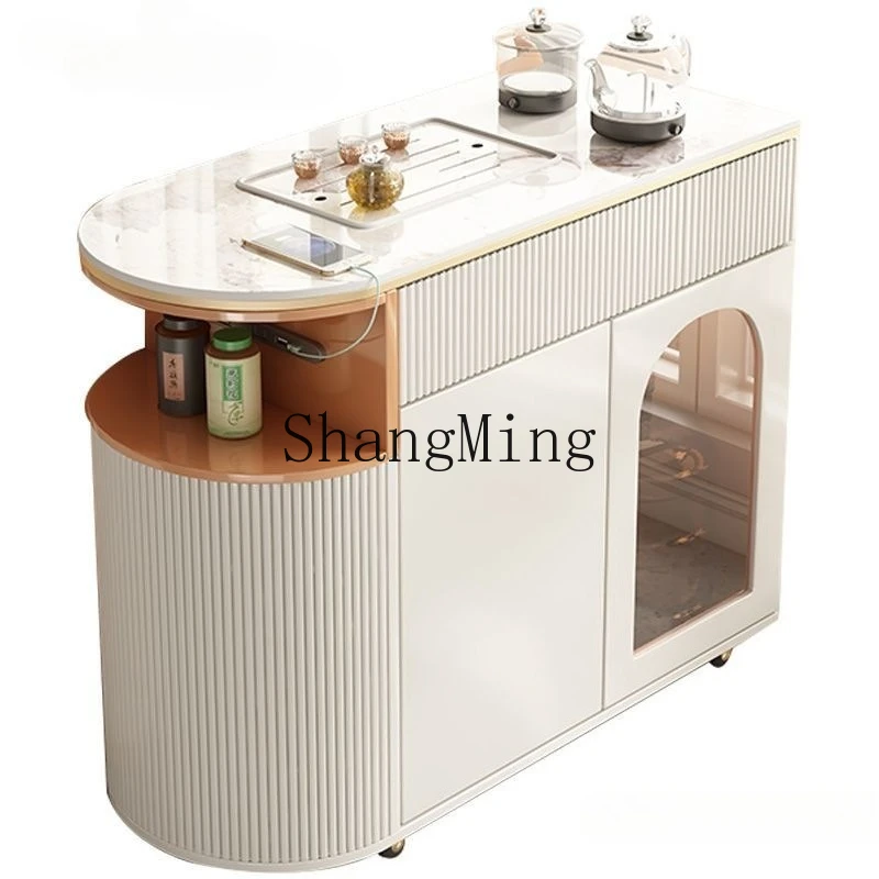 

ZYY cream wind movable tea table household balcony automatic boiling water rock slab tea table simple living room tea cart
