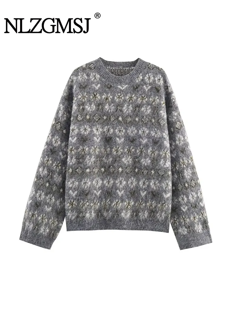 

NLZGMSJ Women Sweater 2025 Fall Winter Fashion O-Neck Long Sleeves Printing Sweater Pullover Women Elegant Hight Street Pullover