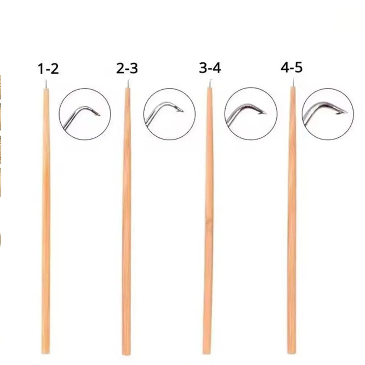 

4 разных размера дышащих игл для вязания париков с длинными деревянными ручками.