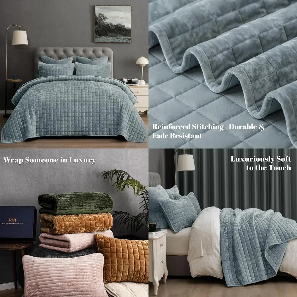 

Luxurious Velvet Quilt Set for King Size - 3-Piece Super Soft Square-Box Pattern, Breathable Bedspread, Ideal Gift