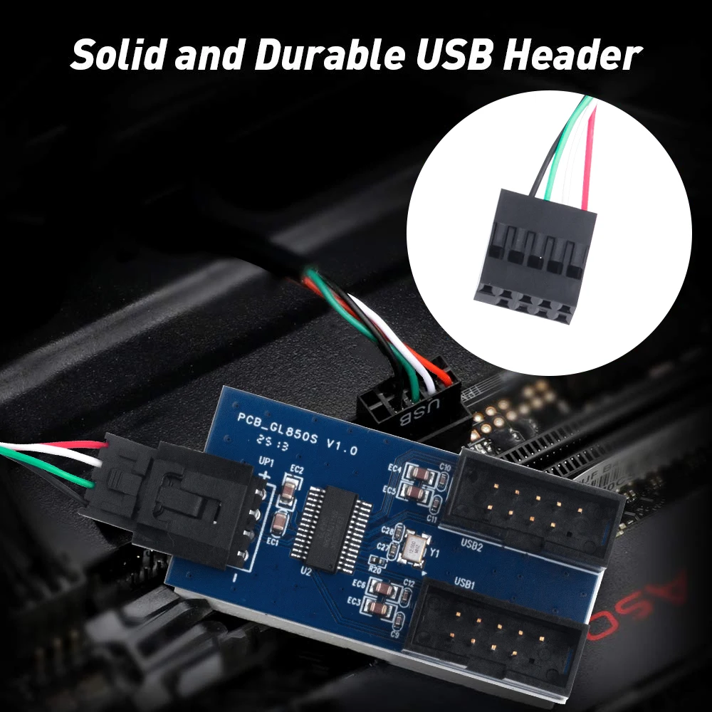 Placa-mãe divisor usb de 9 pinos, 1 a 2/4, placa de extensão fêmea, conector usb 2.0, adaptador de cabo de extensão para placa-mãe de desktop