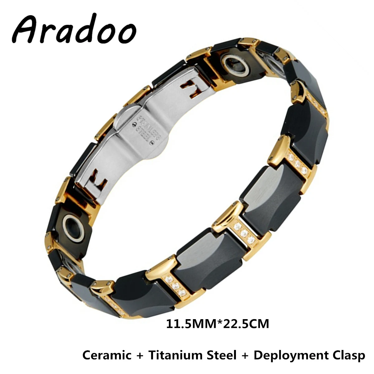 Ceramic Titanium Steel Anion Health Bracelet Black Cholinite Anti-Radiation Hematite Magnetic Fat Burning Bracelet