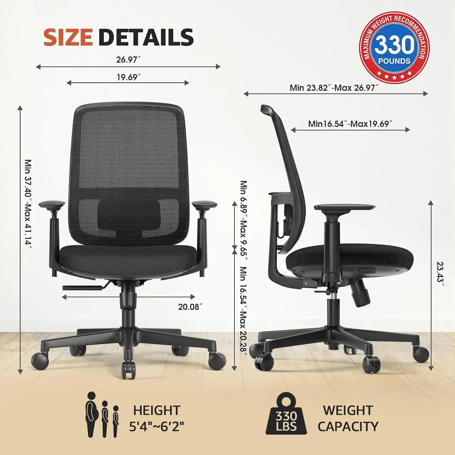 Ergonomic Office Chair Adjustable Seat Depth 3.1-Inch, Customized