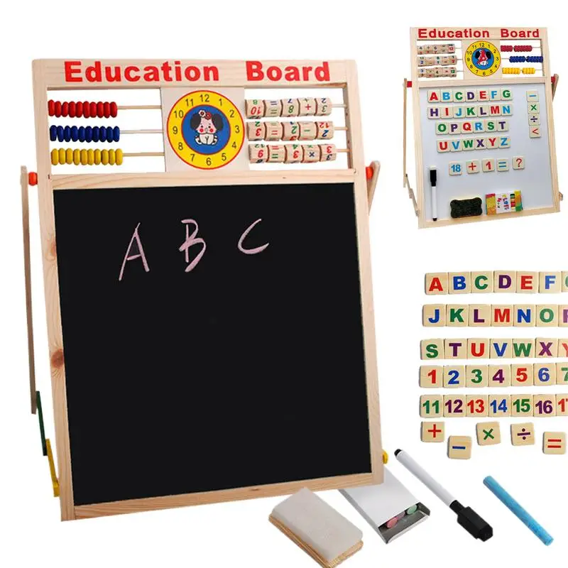 Magnetic Blackboard Double-Sided Toddler Drawing Chalkboard Magnetic Dry Erase Board With Abacus Bracket Type Wooden Art Easel