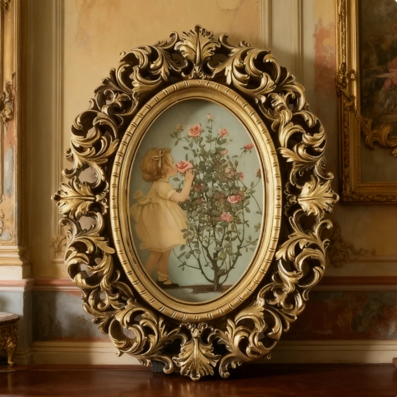 Elegant Oval Resin Photo Frame Vintage European Style Wall/Table Decor with Floral Cutout Design Gift Ready