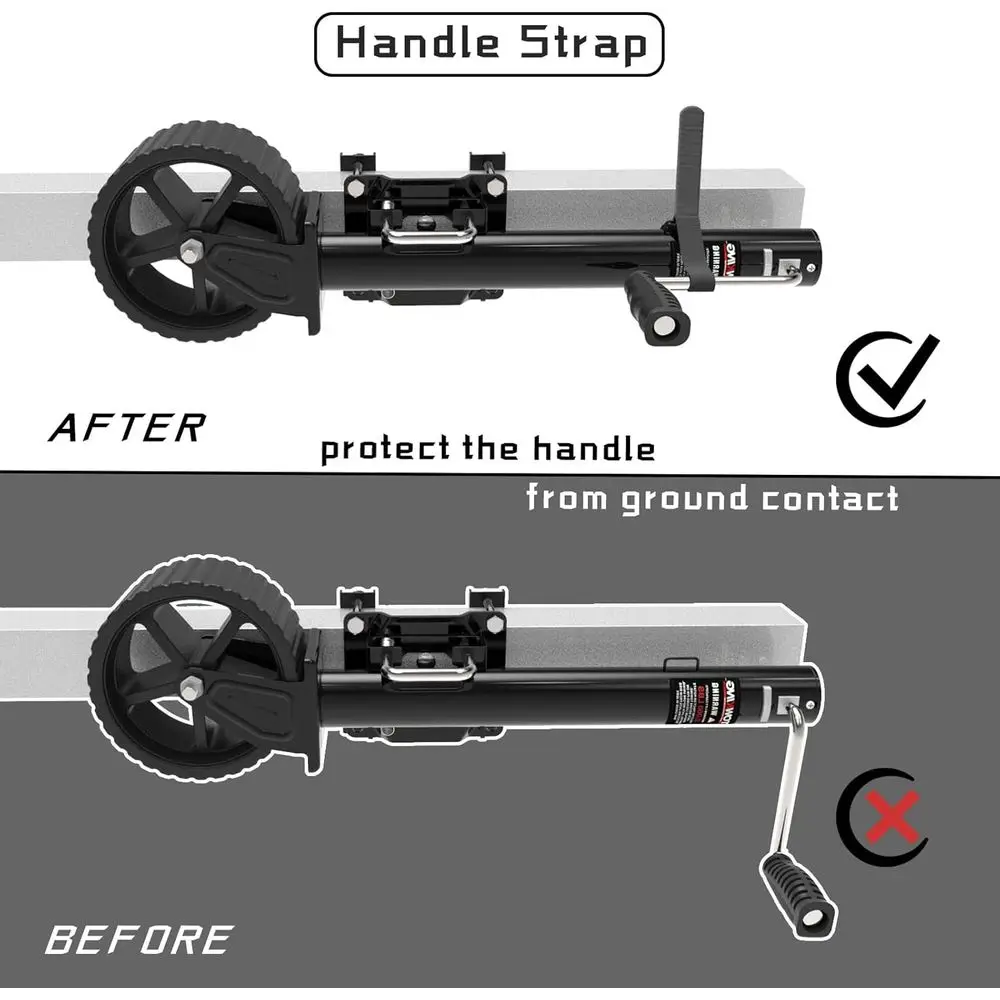 Gato para remolque con ruedas de 8 pulgadas, movimiento vertical de 13", 2000 libras, para vehículos recreativos, barcos, remolques y más, negro