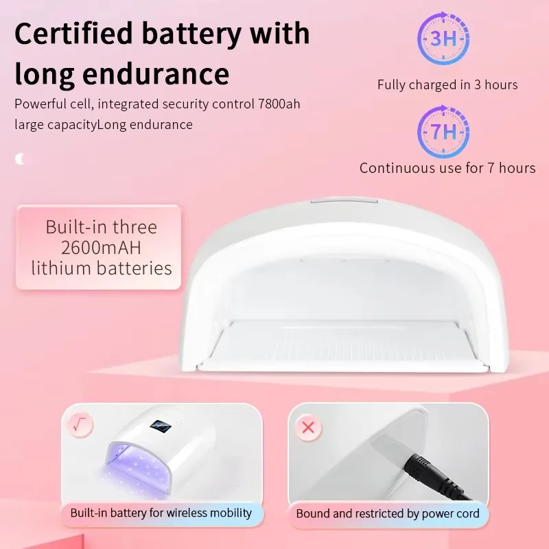 أظافر LED قابلة لإعادة الشحن بالأشعة فوق البنفسجية، مجفف أظافر جل 66 وات، أداة أظافر احترافية، توقيت 5 تروس، مناسبة للمنزل والصالون