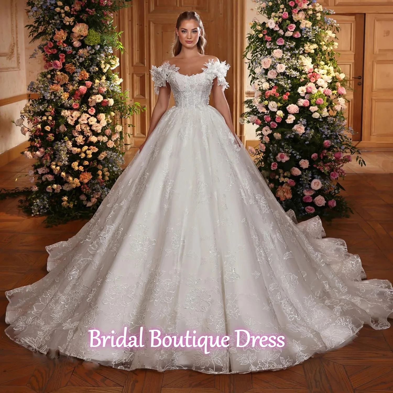 

Customized Exquisite Lace Wedding Dresses Zipper Back Vintage Vestido De Noiva Off the Shoulder Exquisite Bridal Gowns